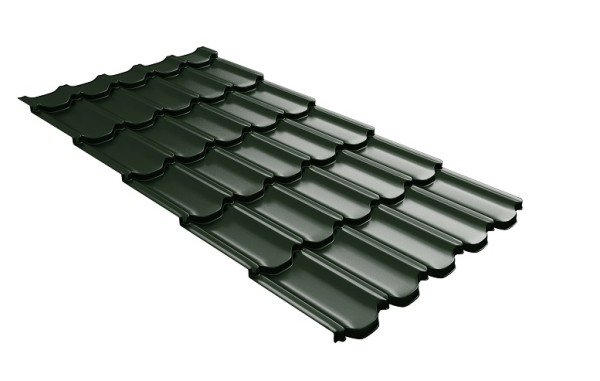 Металлочерепица квинта плюс с 3D резом 0,5 GreenСoat Pural Matt RR 11 темно-зеленый (RAL 6020 хромовая зелень) купить в Петрове Вале