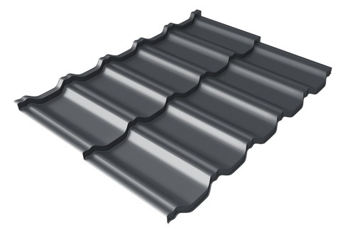 Металлочерепица модульная Квинта Uno Grand Line c 3D резом 0,45 Drap RAL 7024 мокрый асфальт купить в Петрове Вале
