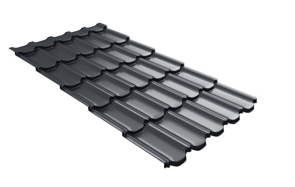 Металлочерепица квинта плюс с 3D резом 0,5 Satin RAL 7024 мокрый асфальт купить в Петрове Вале